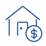 Blue house and dollar sign icon Blue house and dollar sign icon